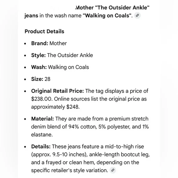 NWT💕MOTHER ‘walking on coals’ stylish ladies ankle jeans. Brand new with tags. - Picture 8 of 15